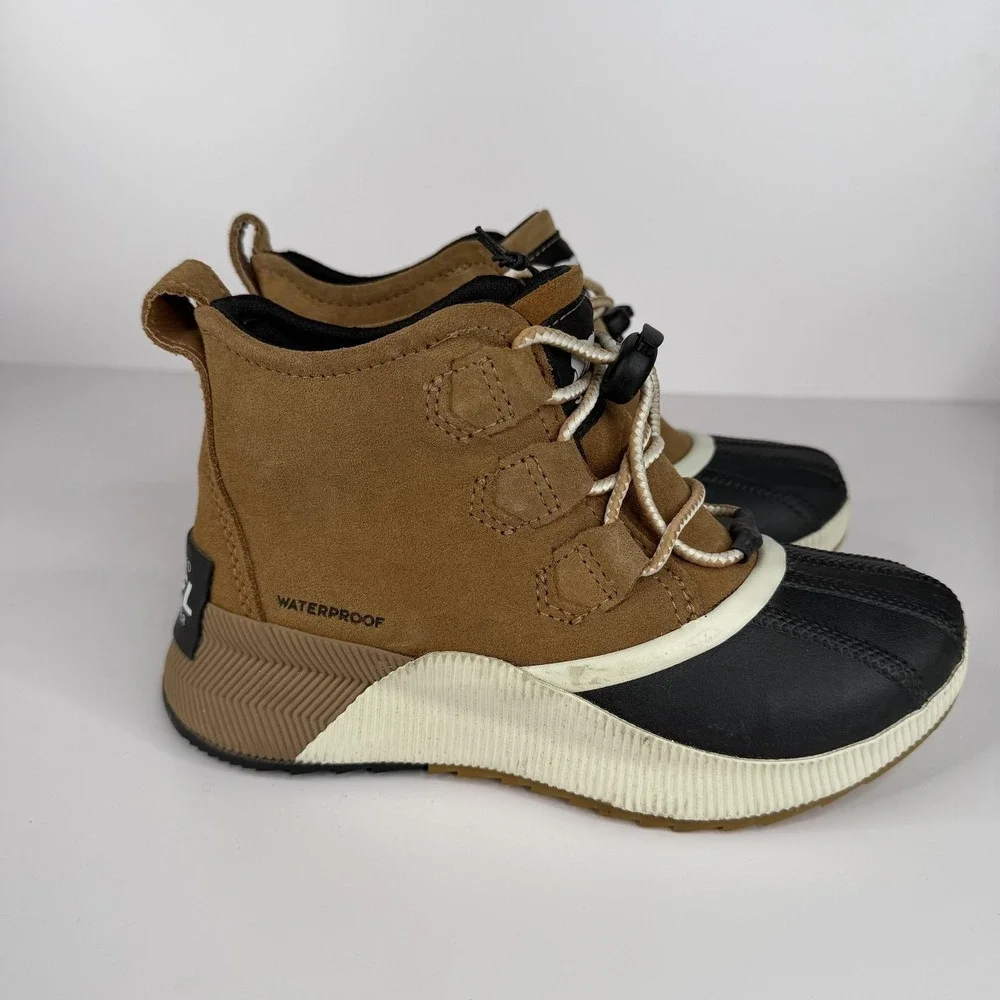 Sorel Waterproof Boots Kids Size 2‎ Brown Suede Duck Ankle Lace Up NY4564-224